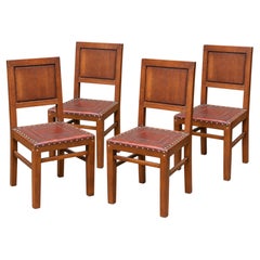 Juego de seis sillas de comedor Art Déco de nogal color chocolate, siglo XX