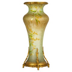 Jugendstil-Goldbronze-Vase aus schillerndem Glas, Wilhelm Kralik Sohn
