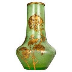 Jugendstil-Vase aus zartgrünem Glas, Mont Joye, Frankreich, 1880-1900