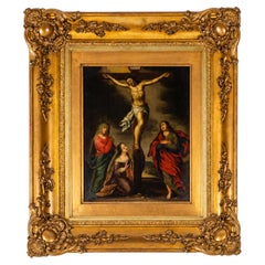 „Die Kreuzigung Christi“ – Ölgemälde auf Kupfer, Barock des 17. Jahrhunderts, religiös