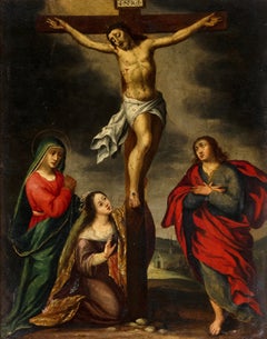 „Die Kreuzigung Christi“ – Ölgemälde auf Kupfer, Barock des 17. Jahrhunderts, religiös