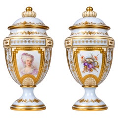 Pair Of French Blue Sèvres Amphore By Château des Tuileries, 19th Century