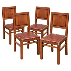 Set of Eight Art Deco Chocolate Brown Walnut Dining Chairs, 20th Century