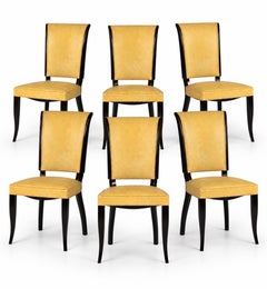 Set of Six Art Deco Yellow Dining Chairs, Jules Leleu Style