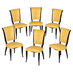 Set of Six Art Deco Yellow Dining Chairs, Jules Leleu Style