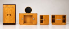 1940s Art Deco 4-Piece Bedroom Set with Vanity Mirror and Wood Cabinets
