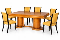 Art Deco Dining Set, Gaston Poisson Style Table & 6 Jules Leleu Style Chairs