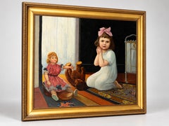 Child Nursery Room Portrait Painting By Charles Bosquier, 19th Century