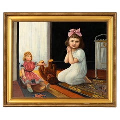 Child Nursery Room Portrait Painting By Charles Bosquier, 19th Century