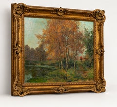 Autumn Fox Hunting Painting, Oiled on Canvas, Framed, 20th Century