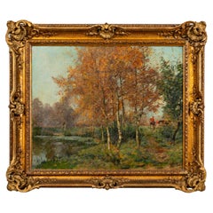 Autumn Fox Hunting Painting, Oiled on Canvas, Framed, 20th Century