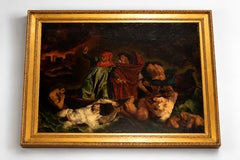 Very Large Oil Painting After Eugène Delacroix, The Barque of Dante, Gilt Frame