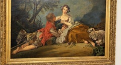 19th Century Rococo Style Oil Painting of Two Lovers After François Boucher