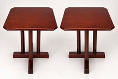 Pair of Art Deco Cherry Wood Bistro Coffee and Cocktail Tables, 20th Century