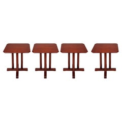 Set of 4 Art Deco Cherry Wood Bistro Coffee Cocktail Tables, 20th Century