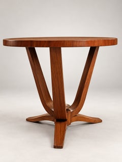 Art Deco Style Round Walnut Dining Table with Sculptural Pedestal Base