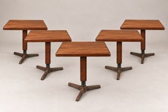 Six 1960s Industrial Modernist Teak Tables with Cast Iron Tripod Bases