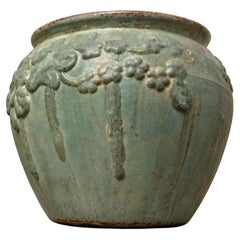 Early 20th Century French Art Nouveau Celadon Green Glazed Ceramic Jardiniere