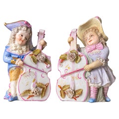 Paar Musikanten Porzellanfiguren Vasen von Gebrüder Heubach, frühes 20. Jahrhundert