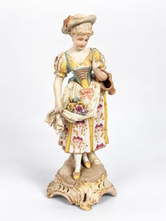 Antique Meissen Porcelain Lady Figurine, Hand-Painted Rococo Revival, Germany, 1