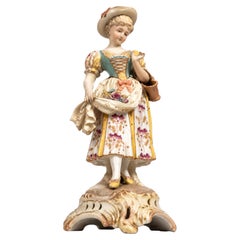Antique Meissen Porcelain Lady Figurine, Hand-Painted Rococo Revival, Germany, 1