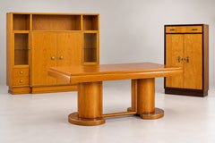 1940s Art Deco Dining Set, Gaston Poisson Style Table and Two Cabinets