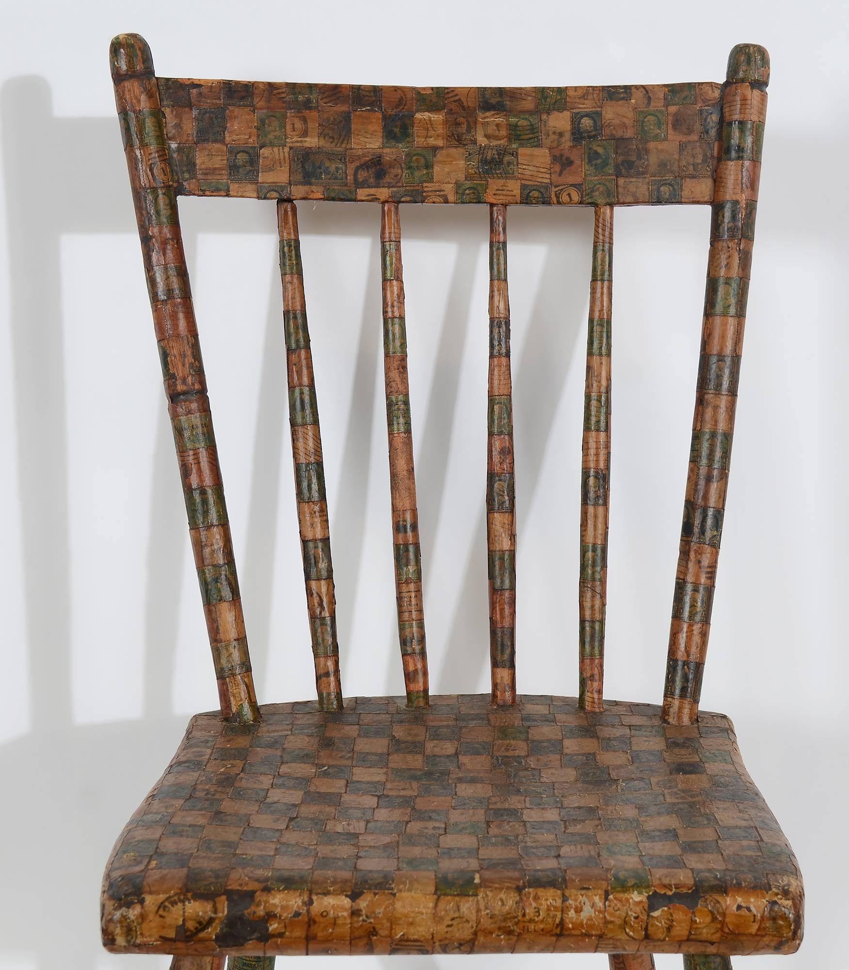 Découpage Chair Covered in Postage Stamps