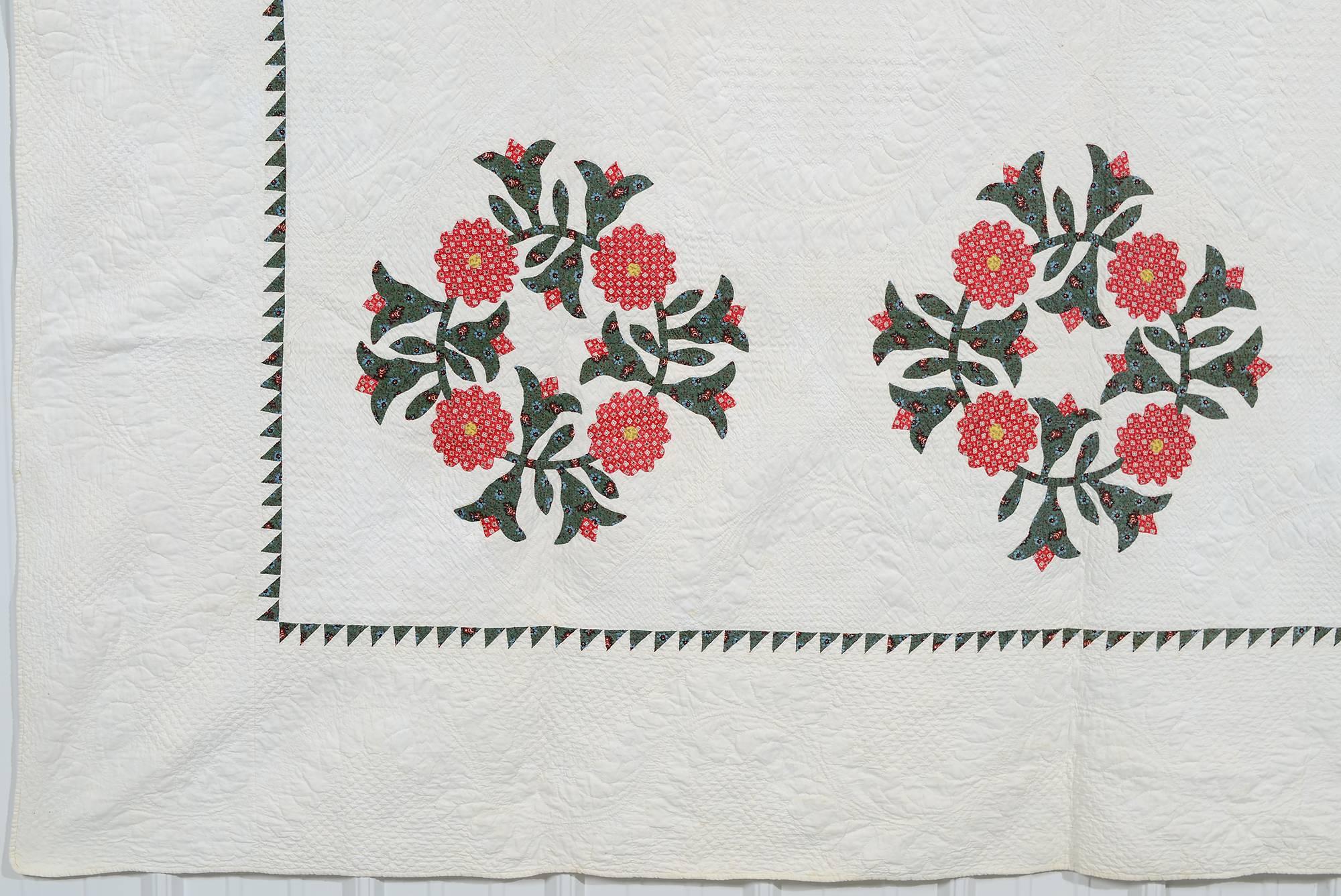 American Floral Wreath Applique Quilt