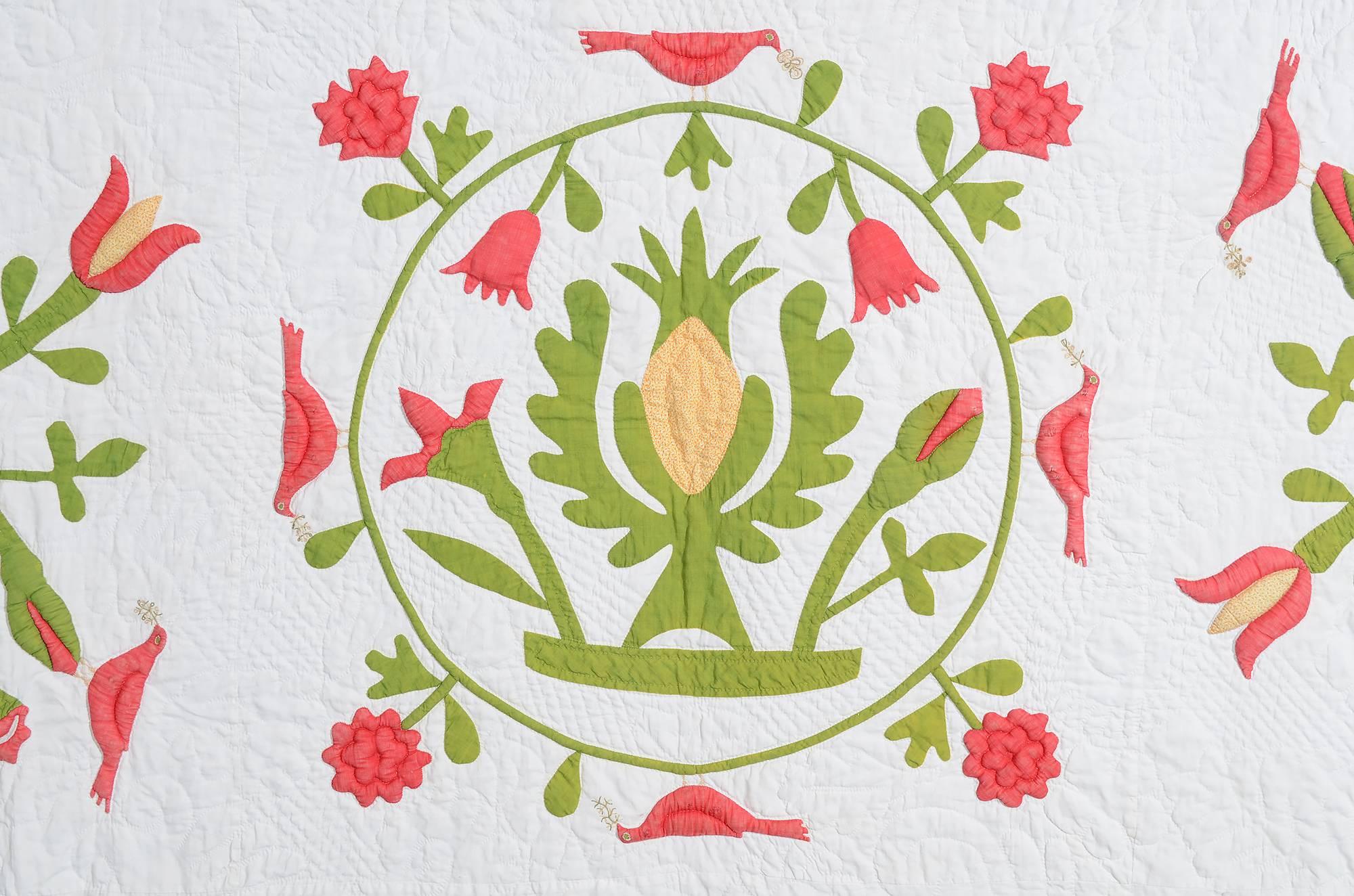 American Stuffed Applique Quilt with BirdsB
