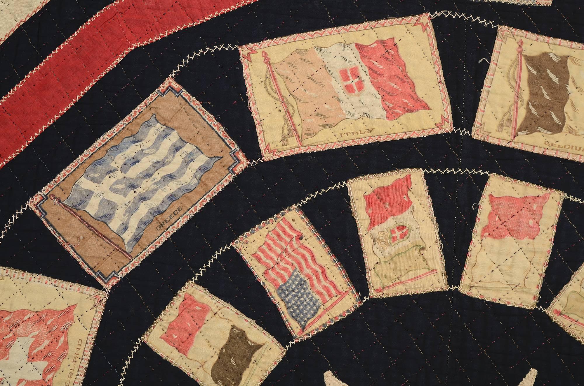 Early 20th Century Patriotic Tobacco Flannels Quilt For Sale