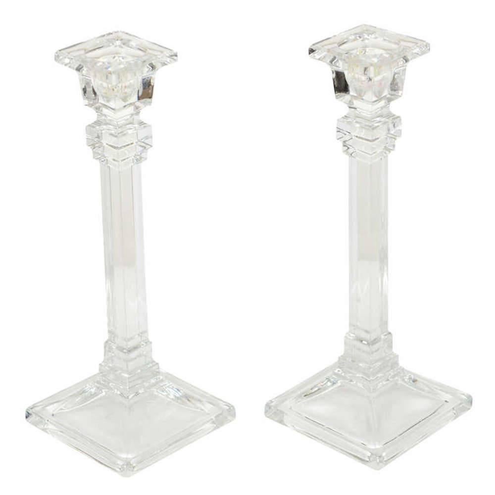 Pair of glass candlesticks in the Federal style, simple and elegant.