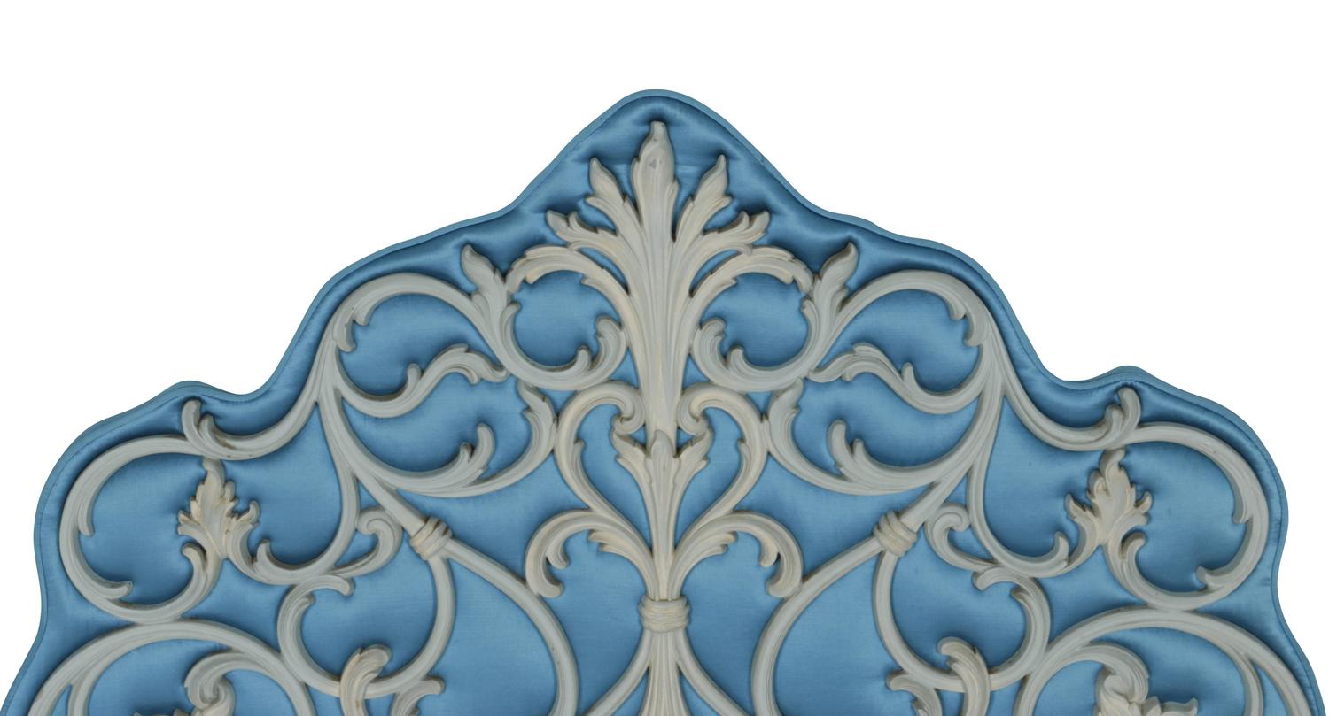 Pair of French RegencyStyle Padded Silk and Iron Headboards For Sale