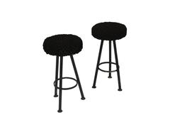 Persian Lamb and Iron French Diminutive Cocktail Stools