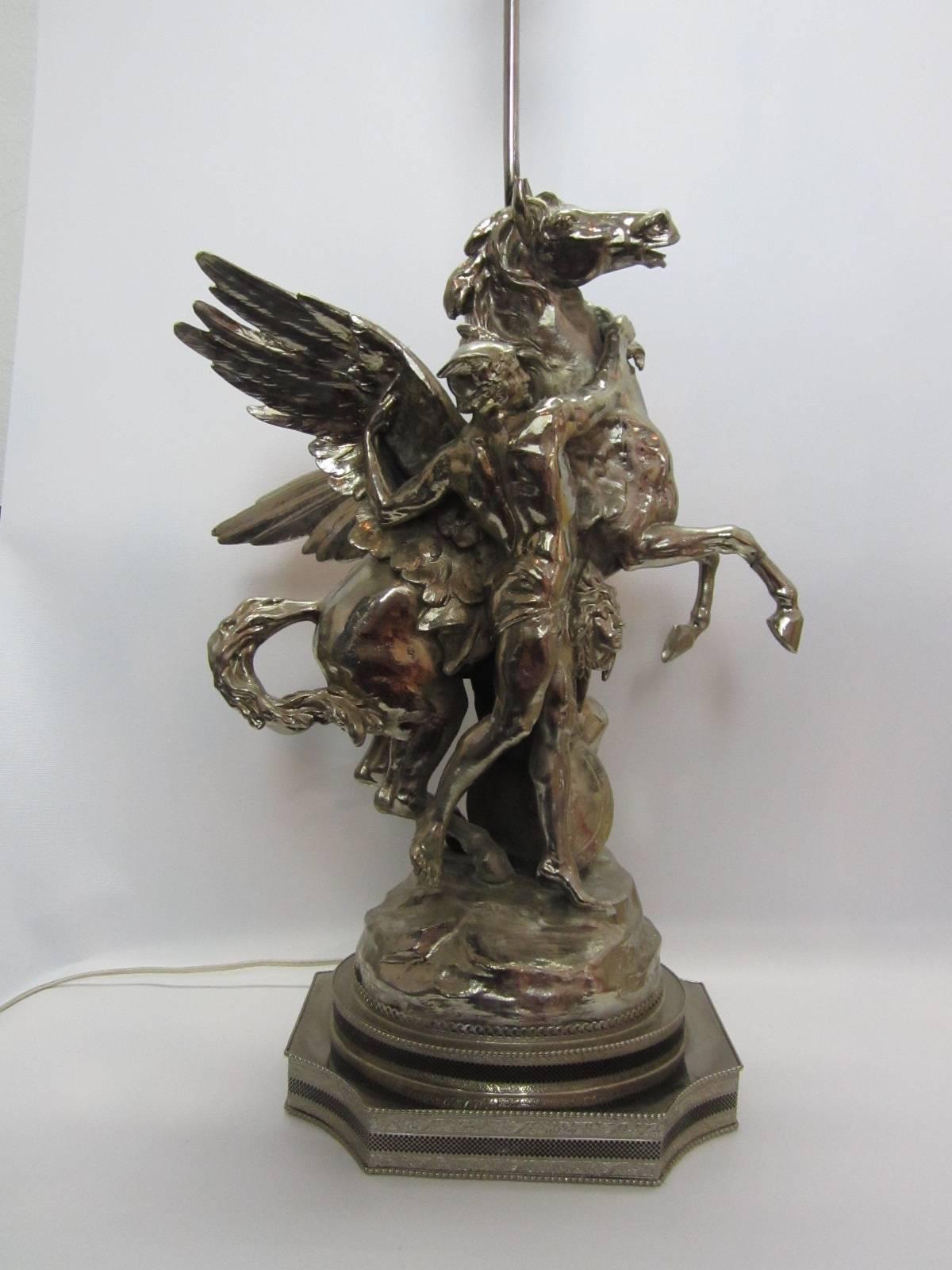 Pegasus with Bellerophon Lamp in Nickeled Metal 5