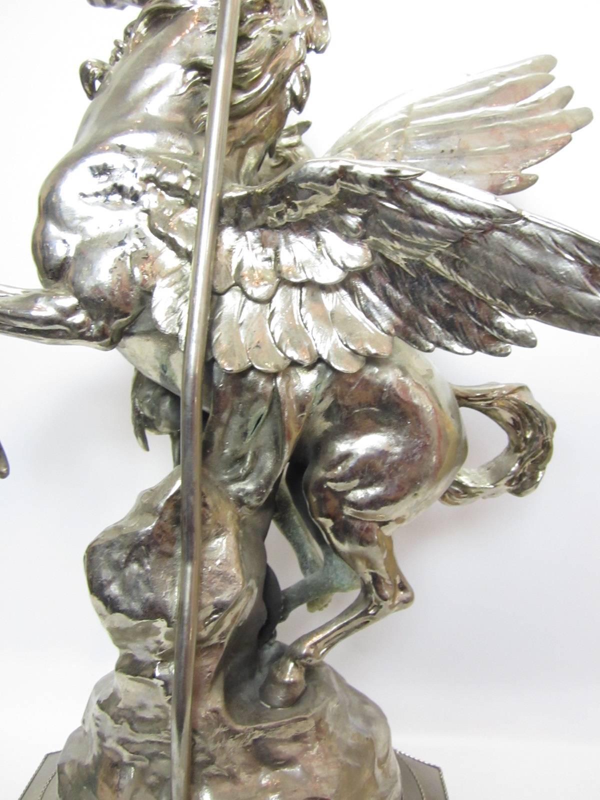 Pegasus with Bellerophon Lamp in Nickeled Metal 3