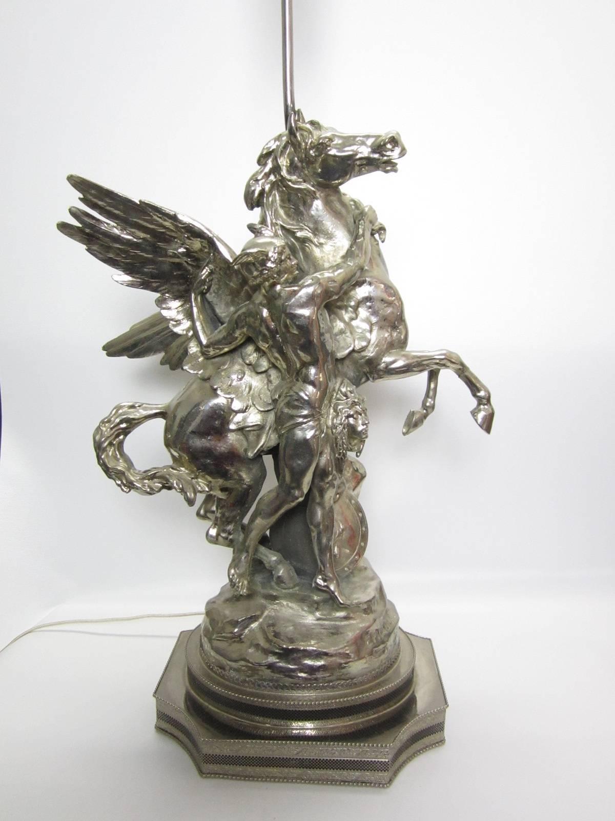 Pegasus with Bellerophon Lamp in Nickeled Metal 4