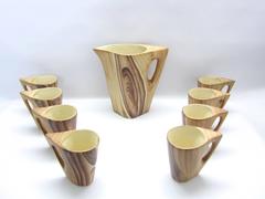 Vallauris Faux Bois Ceramic Pitcher and Cups Lemonade Service