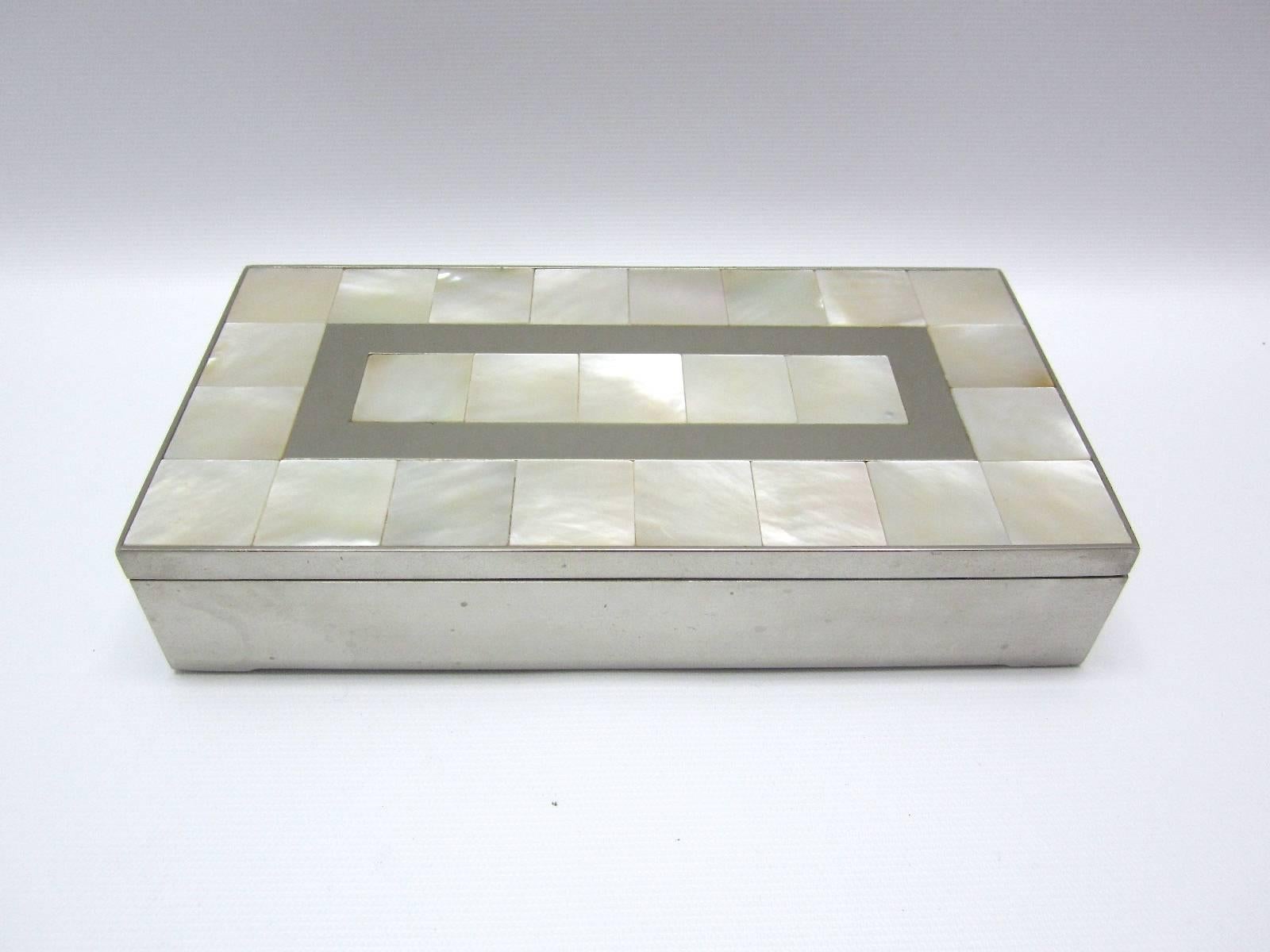 American Mother-of-Pearl and Steel Lidded Box For Sale