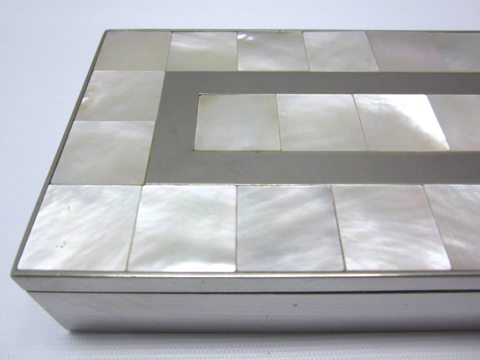 Metal Mother-of-Pearl and Steel Lidded Box For Sale