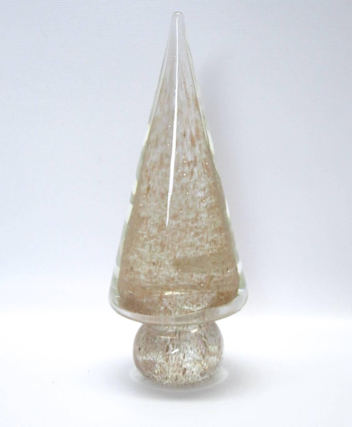 Blown Glass Handblown Murano Glass Diminutive Christmas Tree Sculpture with Gold Flecking