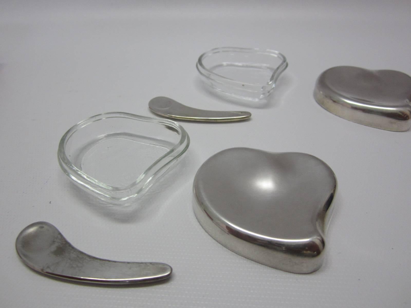 American Elsa Peretti for Halston Glass and Steel Caviar Dishes with Spoons