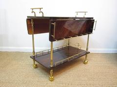 Aldo Tura Lacquered Goatskin and Polished Brass Expandable Rolling Bar Cart