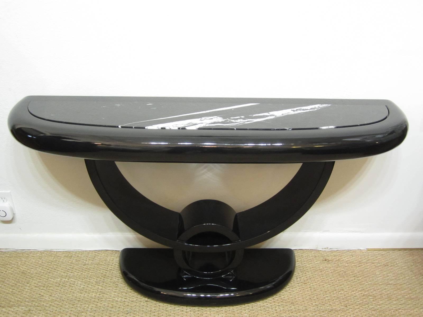 Mid-20th Century Black Console Table with Black and White-Veined Marble 