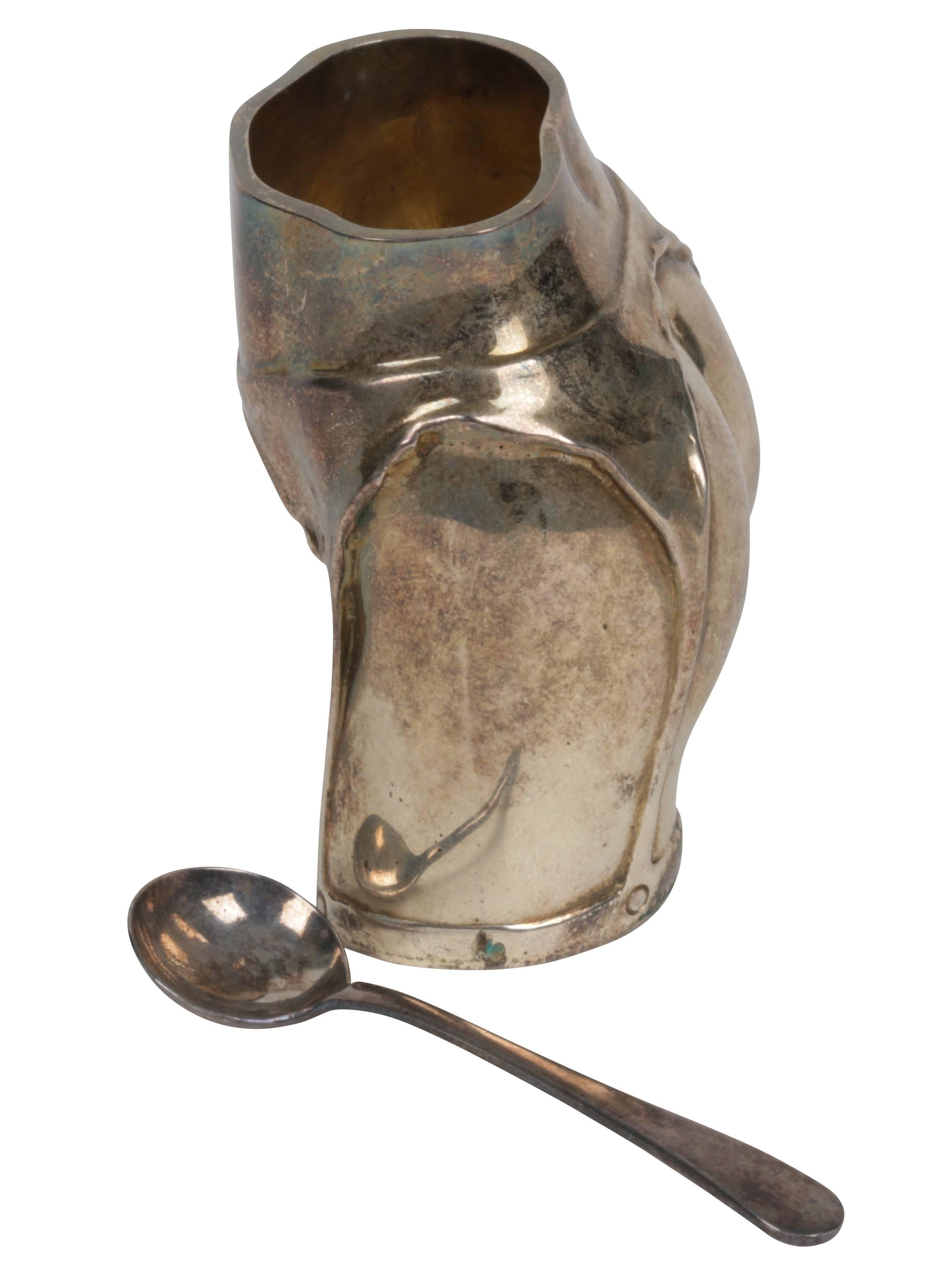 British Theo Fennell Erotic Silver Plate Tabletop Vessel with Accompanying Spoon  For Sale