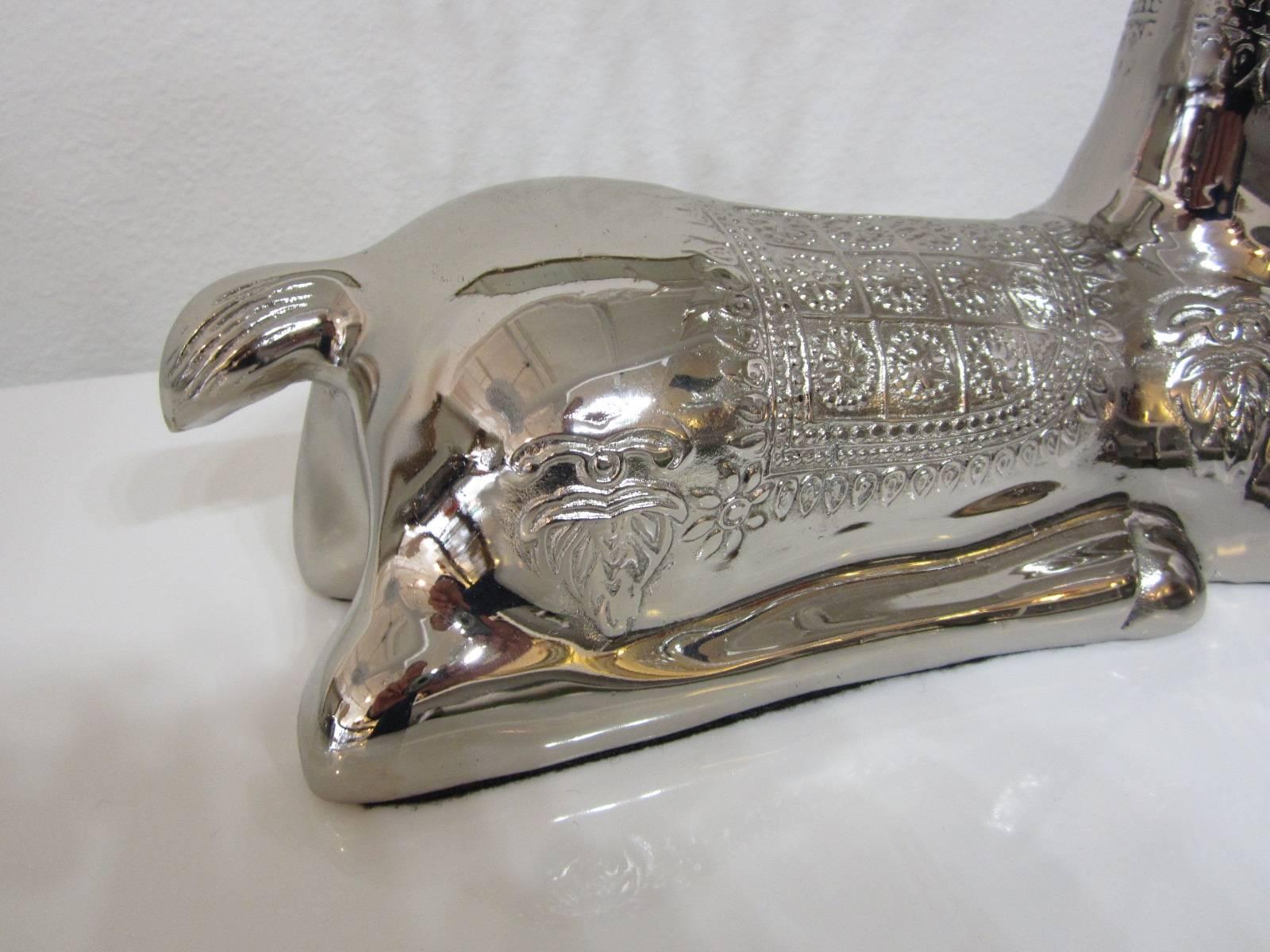 Plated Recumbent Stag Sculpture in Nickel over Brass by Sarreid