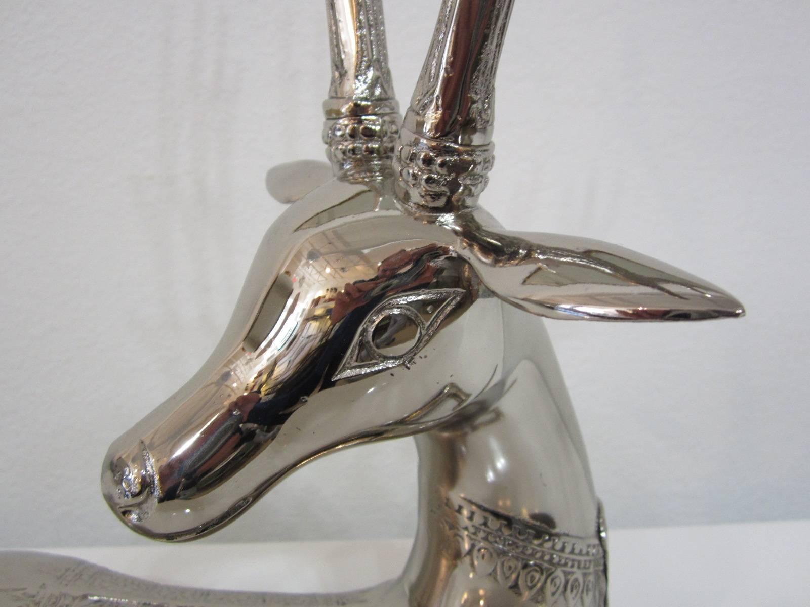 Late 20th Century Recumbent Stag Sculpture in Nickel over Brass by Sarreid
