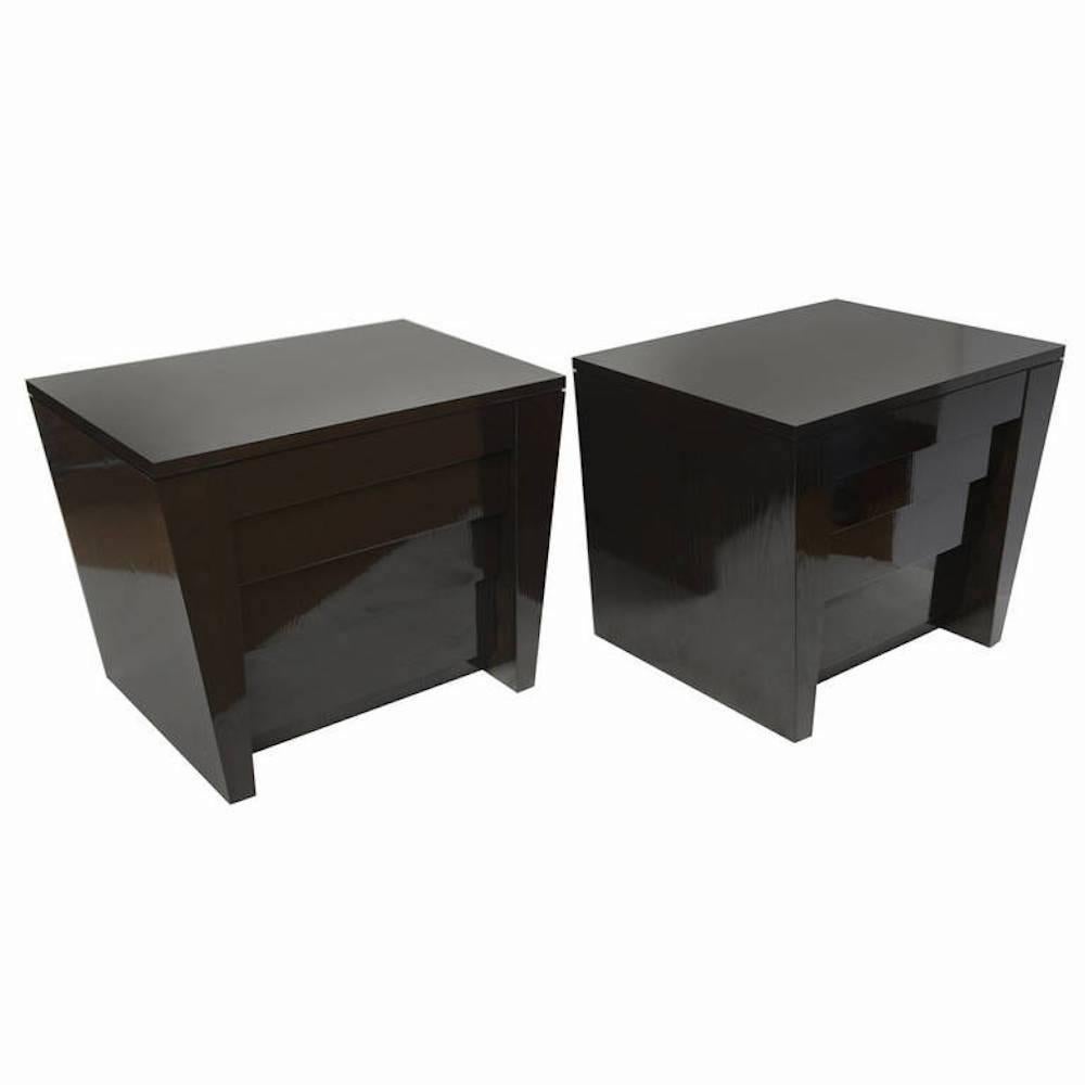 Pair of Ebonized Oak Inverted Chests of Drawers/ Bedside Tables   1