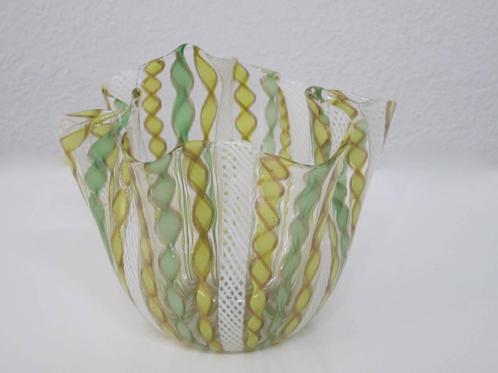 Fazzoletto Latticino Handblown Murano Glass Handkerchief Vase by Venini 2