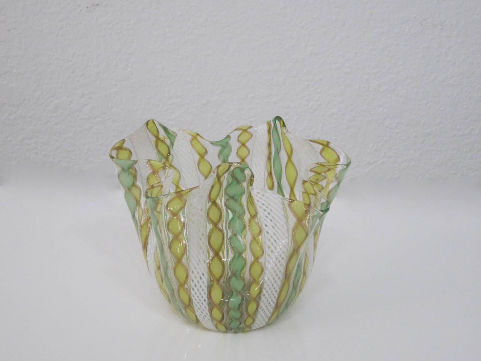 Fazzoletto Latticino Handblown Murano Glass Handkerchief Vase by Venini 3