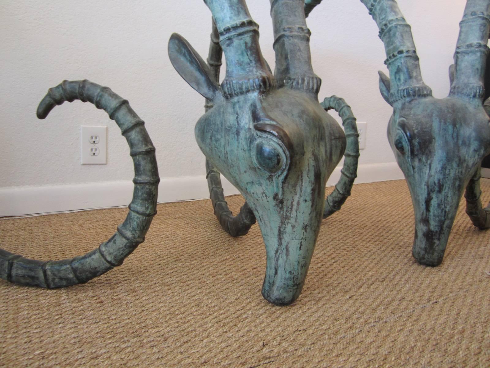French Pair of Patinated Bronze Ibex Dining Table Bases by Alain Chervet For Sale